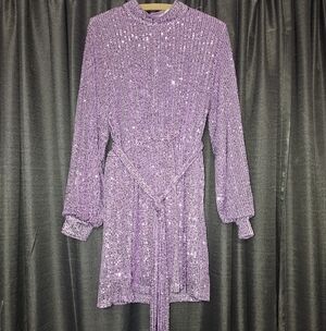 Fun Sequin Purple Long Sleeve Dress